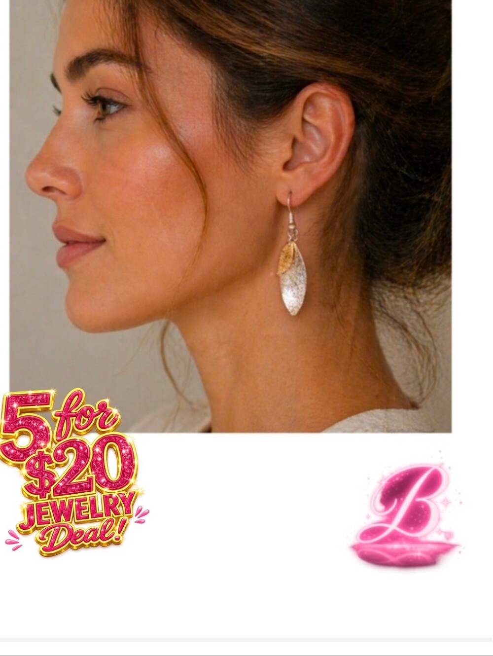 5/$20 Metal Textured Earrings - Leaf Style - NWT